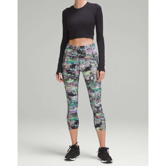 NEW Lululemon Fast Free High Rise Crop Leggings Paint Drift Multi 8 Pockets - Picture 2 of 14